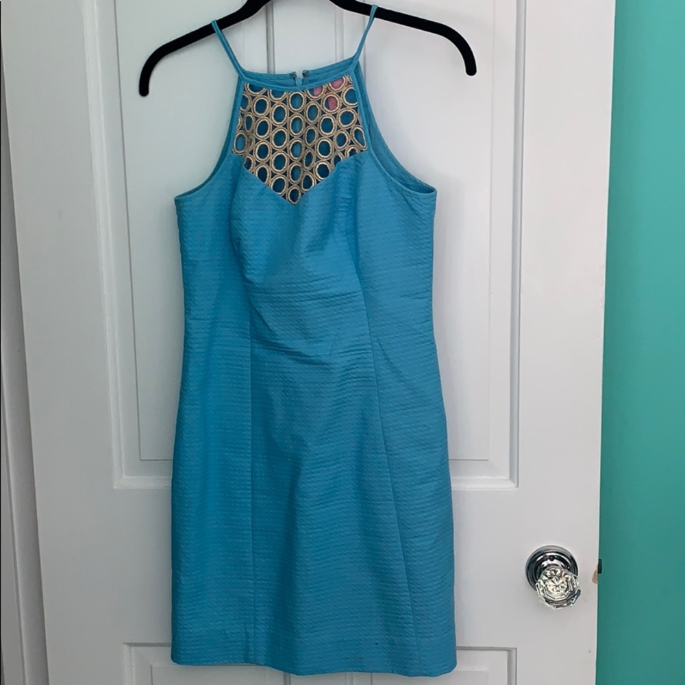 Lilly Pulitzer blue and gold dress
